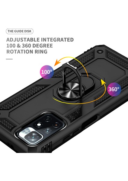 Yüzük Kickstand Fonksiyon Anti-Çizgi Şok Geçirmez Sabit Pc Sabit Tpu Koruyucu Koruyucu Koruyucu Koruyucu Kılıf Not 11 5g (Çin) (Mediatek)/redmi Not 11T 5g/not 11S 5g-Black (Yurt Dışından) modelleri