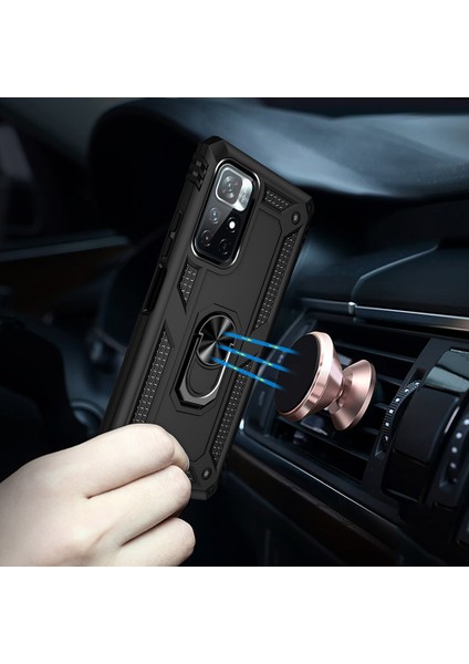 Yüzük Kickstand Fonksiyon Anti-Çizgi Şok Geçirmez Sabit Pc Sabit Tpu Koruyucu Koruyucu Koruyucu Koruyucu Kılıf Not 11 5g (Çin) (Mediatek)/redmi Not 11T 5g/not 11S 5g-Black (Yurt Dışından) fırsatları