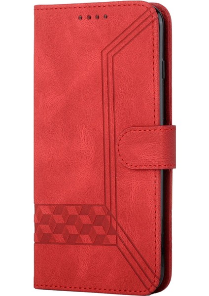 Baskı Rhombus Çizgileri Cilt Dokunuşu Koruyucu Deri Kasa Cüzdan Kapağı Stand ile Xiaomi Redmi Note 10 Pro 4g (Hindistan)/(Global) -Red (Yurt Dışından) modelleri
