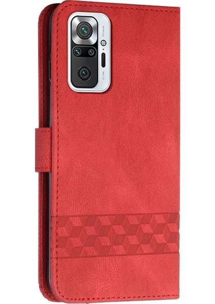 Baskı Rhombus Çizgileri Cilt Dokunuşu Koruyucu Deri Kasa Cüzdan Kapağı Stand ile Xiaomi Redmi Note 10 Pro 4g (Hindistan)/(Global) -Red (Yurt Dışından) fırsatları