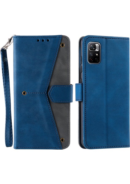 Birleştirme Dikiş Cilt Dokunuşu Hissi Tam Koruma Pu Deri Kapak Iç Tpu Telefon Kasası Kabuk Xiaomi Için Stant Cüzdanı Not 11 Pro 5g (Çin) (Mediatek)/not 11 Pro+ 5g-Mavi (Yurt Dışından)