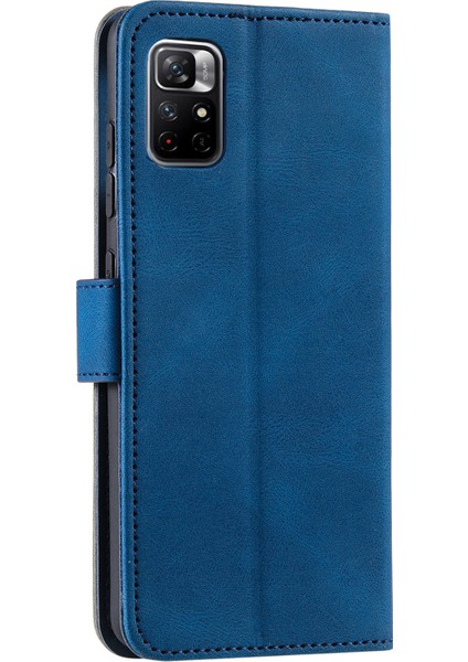 Birleştirme Dikiş Cilt Dokunuşu Hissi Tam Koruma Pu Deri Kapak Iç Tpu Telefon Kasası Kabuk Xiaomi Için Stant Cüzdanı Not 11 Pro 5g (Çin) (Mediatek)/not 11 Pro+ 5g-Mavi (Yurt Dışından) modelleri