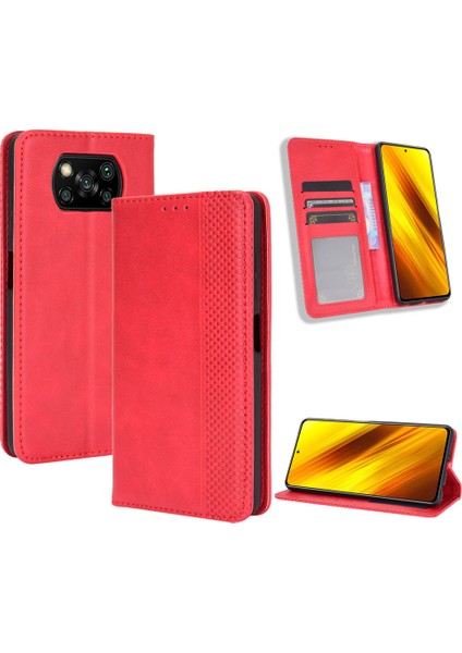 Xiaomi Poco X3 Nfc/poco X3-Red Için Vintage Stil Deri Cüzdan Kılıfı (Yurt Dışından)