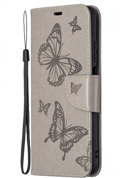 Xiaomi Için Poco M3 Baskı Kelebekleri Cüzdan Stand Flip Deri Telefon Shell-Grey (Yurt Dışından)