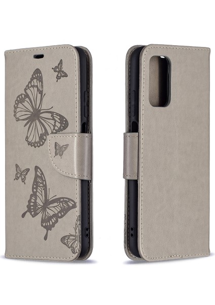 Xiaomi Için Poco M3 Baskı Kelebekleri Cüzdan Stand Flip Deri Telefon Shell-Grey (Yurt Dışından)