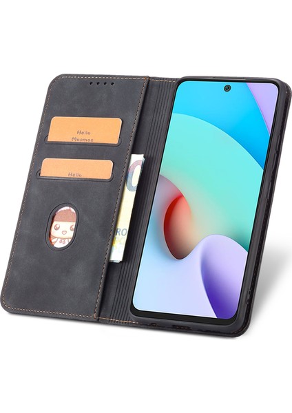 Çift Kenar Dikiş Tasarım Kılıfı Otomatik Kapatma Xiaomi Redmi Için Tam Koruma Deri Telefon Kapağı Not 11 4g (Mediatek)/redmi 10 4g (2021)/REDMI 10 2022 4g/10 Prime-Black (Yurt Dışından) fırsatları