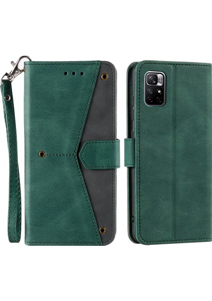 Birleştirme Dikiş Cilt Dokunuşu Hissi Tam Koruma Pu Deri Kapak Iç Tpu Telefon Kasası Kabuk Xiaomi Için Stant Cüzdanı Not 11 Pro 5g (Çin) (Mediatek)/not 11 Pro+ 5g-Green (Yurt Dışından)