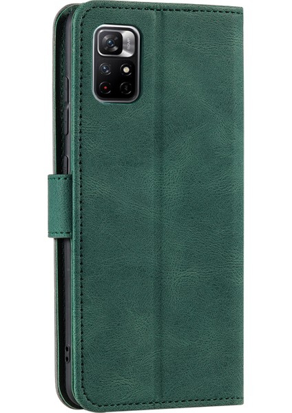 Birleştirme Dikiş Cilt Dokunuşu Hissi Tam Koruma Pu Deri Kapak Iç Tpu Telefon Kasası Kabuk Xiaomi Için Stant Cüzdanı Not 11 Pro 5g (Çin) (Mediatek)/not 11 Pro+ 5g-Green (Yurt Dışından) fırsatları