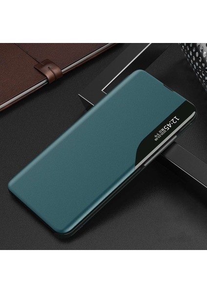 Xiaomi Için Pu Deri Telefon Kapağı Poco X3/poco X3 Nfc Görünüm Pencere Deri Stand Kılıf Yeşil (Yurt Dışından)