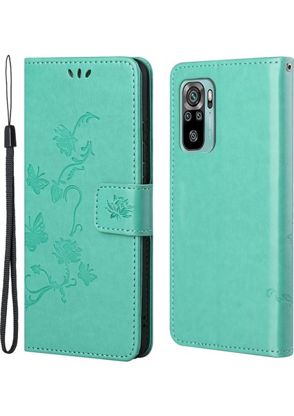 Ayarlanabilir Stand Tasarım Kelebek Çiçekler Desaret Anti-Çizgiye Dönüştüren Xiaomi Redmi 10 4g (2021)/10 Prime/10 2022 4g/not 11 4g (Mediatek) -Green (Yurt Dışından)