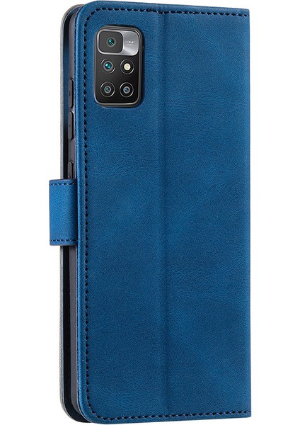 Xiaomi Için Redmi 10 4g (2021)/REDMI 10 2022 4g/redmi Not 11 4g (Mediatek)/redmi 10 Prime Ekleme Dikişli Pu Deri Stand Cüzdan Telefon Kılıfı Koruyucu Kapak-Blue (Yurt Dışından) modelleri