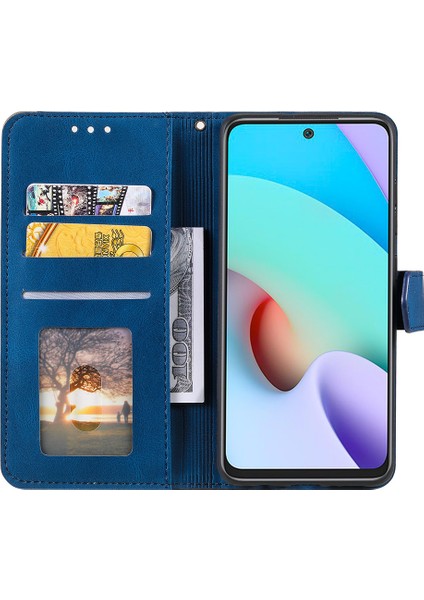 Xiaomi Için Redmi 10 4g (2021)/REDMI 10 2022 4g/redmi Not 11 4g (Mediatek)/redmi 10 Prime Ekleme Dikişli Pu Deri Stand Cüzdan Telefon Kılıfı Koruyucu Kapak-Blue (Yurt Dışından) fırsatları