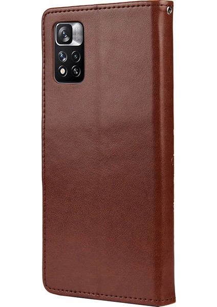 Basılı Kelebek Çiçek Deseni Pu Deri Manyetik Flip Kapak Standı Özellik Xiaomi Redmi Için Cüzdan Telefon Kılıfı Not 11 Pro 5g (Çin) (Mediatek)/not 11 Pro+ 5g-Brown (Yurt Dışından) modelleri