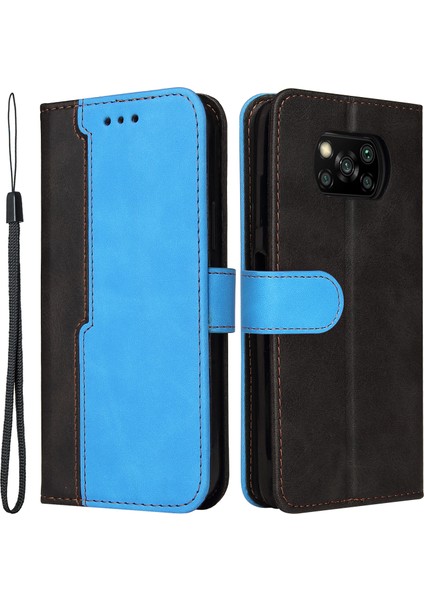 Iki Renkli Iş Tarzı Moda Pu Deri Flip Stant Standı Cüzdan Kapağı Xiaomi Poco X3 Nfc/poco X3/poco X3 Pro-Mavi/siyah (Yurt Dışından)