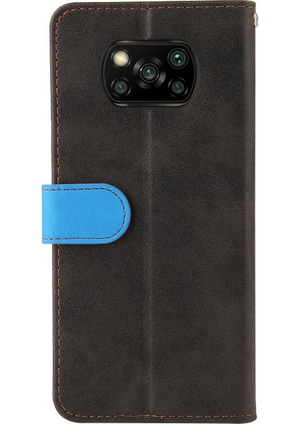 Iki Renkli Iş Tarzı Moda Pu Deri Flip Stant Standı Cüzdan Kapağı Xiaomi Poco X3 Nfc/poco X3/poco X3 Pro-Mavi/siyah (Yurt Dışından)