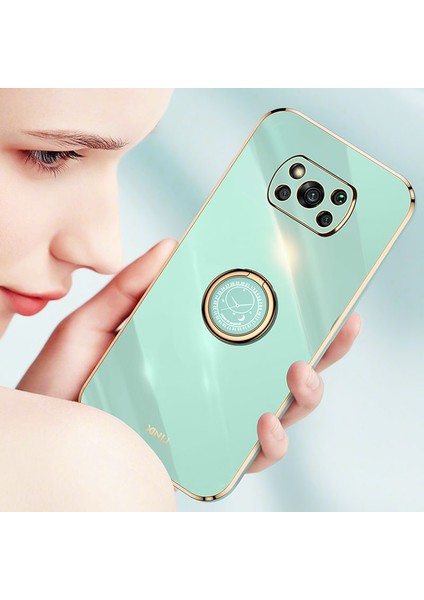 Xıaomı Poco X3/x3 Pro/x3 Nfc Için Xinli Arka Kabuk, Yüzük Kickstand Case Elektrokaplatma Altın Kenar Yumuşak Tpu Kapak-Moral (Yurt Dışından)