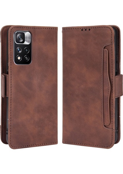 Manyetik Kapanma Çizilmeye Dayanıklı Kasa Çoklu Kart Yuvası Tasarımı Pu Deri Telefon Kapağı Xiaomi Redmi Not 11 Pro+ 5g/redmi Note 11 Pro 5g (Çin) (Mediatek) -Brown (Yurt Dışından)
