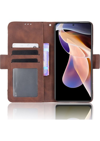 Manyetik Kapanma Çizilmeye Dayanıklı Kasa Çoklu Kart Yuvası Tasarımı Pu Deri Telefon Kapağı Xiaomi Redmi Not 11 Pro+ 5g/redmi Note 11 Pro 5g (Çin) (Mediatek) -Brown (Yurt Dışından) fırsatları