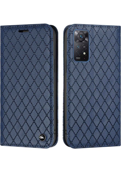 Xiaomi Redmi Için Note 12 Pro 4g/11 Pro 4g (Mediatek)/note 11 Pro 5g (Qualcomm)/note 11 Pro+ 5g Rhombus Desen Litchi Dokusu Manyetik Pu Deri Cüzdan Kılıf Mavisi (Yurt Dışından)