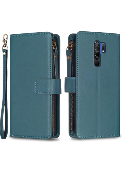 Xiaomi Redmi Için BF19 9 Anti-Dust Pu Deri Deri Cüzdan Fermuarlı Cep Telefon Kılıfı Stand Telefon Kapak Yeşil (Yurt Dışından)
