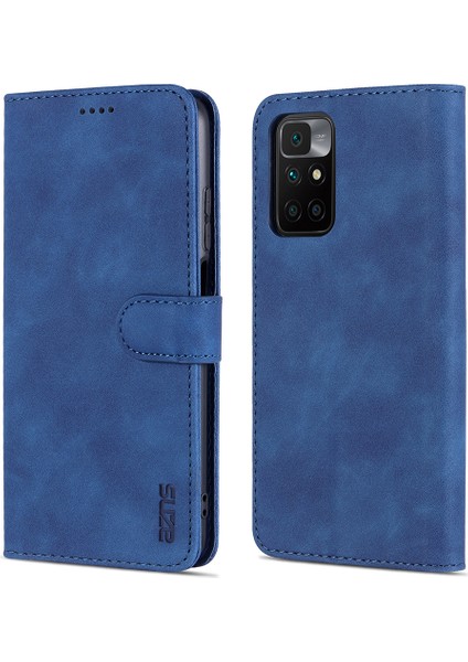 Deri Cüzdan Stand Telefon Kılıfı Flip Kart Yuvaları Xiaomi Için Tam Telefon Kabuğu Korunmalı 10 4g (2021)/REDMI 10 2022 4g/redmi Not 11 4g (Mediatek)/redmi 10 Prime-Blue (Yurt Dışından)