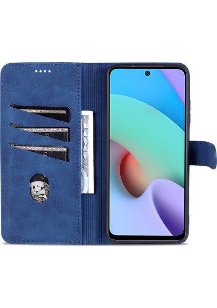 Deri Cüzdan Stand Telefon Kılıfı Flip Kart Yuvaları Xiaomi Için Tam Telefon Kabuğu Korunmalı 10 4g (2021)/REDMI 10 2022 4g/redmi Not 11 4g (Mediatek)/redmi 10 Prime-Blue (Yurt Dışından) fırsatları