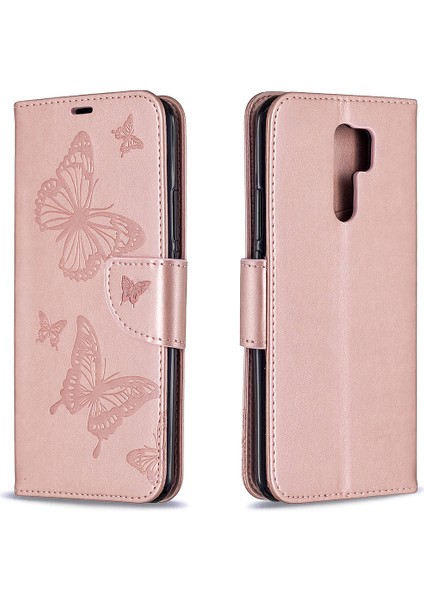 Baskı Kelebekleri Cüzdan Stand Flip Deri Telefon Kabuğu Xiaomi Redmi 9 Rose Altın (Yurt Dışından) fırsatları