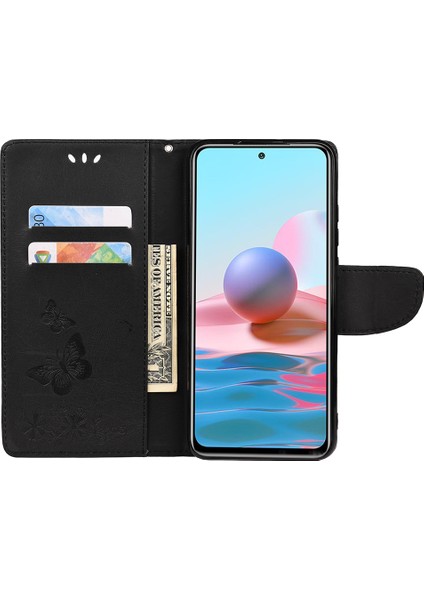 Xiaomi Redmi Için Not 11 5g (Çin) (Mediatek)/not 11T 5g/not 11S 5g Shock Baskası Büyük Kelebili Çiçek Koruyucu Telefon Kabuğu Flip Stand Cüzdan Deri Telefon Vaka Black (Yurt Dışından)