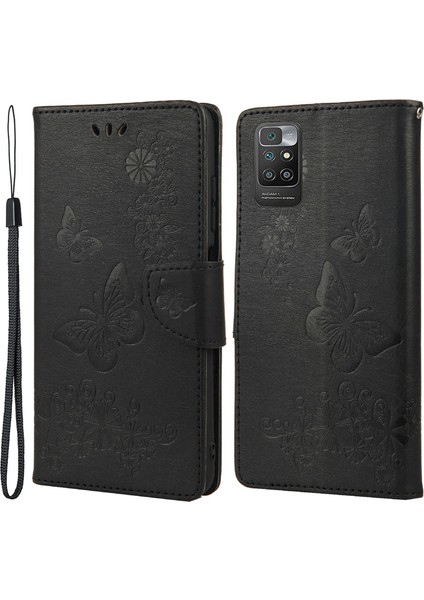 Deri Cüzdan Kasası, Xiaomi Redmi 10 Prime/redmi 10-Black Için Stand ile Kelebek Çiçek Telefon Kılıfı (Yurt Dışından)