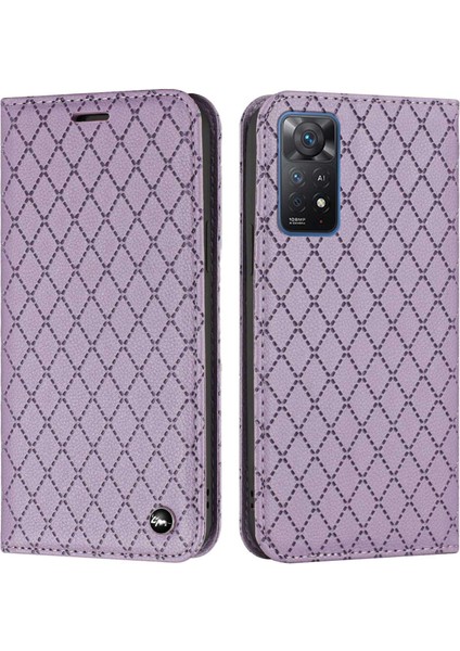 Xiaomi Redmi Için Note 12 Pro 4g/11 Pro 4g (Mediatek)/note 11 Pro 5g (Qualcomm)/note 11 Pro+ 5g Rhombus Desen Litchi Dokusu Manyetik Pu Deri Cüzdan Kılıf-Mor (Yurt Dışından)