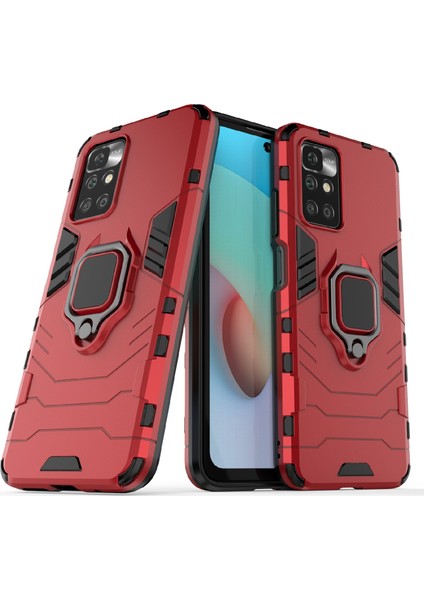 Xiaomi Redmi 10 4g (2021)/REDMI 10 2022 4g/redmi Not 11 4g (Mediatek) Yüzük Tutucu Kickstand Şok Geçirmez Tpu+Sert Pc Telefon Kapak-Kırmızı (Yurt Dışından)