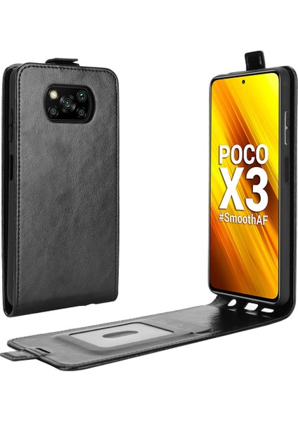 Xiaomi Poco X3/poco X3 Nfc-Black Için Çılgın At Yüzeyi Dikey Flip Cüzdan Telefon Deri Kılıf (Yurt Dışından)