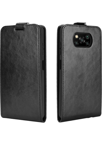 Xiaomi Poco X3/poco X3 Nfc-Black Için Çılgın At Yüzeyi Dikey Flip Cüzdan Telefon Deri Kılıf (Yurt Dışından)