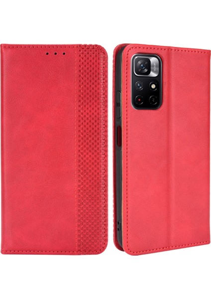 Mozaik Sınır Deseni Birleştirme Deri Cüzdan Standı Xiaomi Için Manyetik Toka Telefon Kabuğu Kılıfı Not 11 5g (Çin) (Mediatek)/not 11T 5g/not 11S 5g-Red (Yurt Dışından)