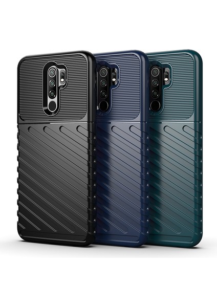 Thunder Serisi Twill Texture Yumuşak Tpu Telefon Kılıfı Xiaomi Redmi 9-Blue (Yurt Dışından)