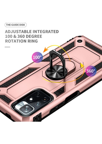 Yüzük Kickstand Fonksiyon Anti-Çizgi Şok Geçirmez Sabit Pc Yumuşak Tpu Koruyucu Koruyucu Koruyucu Koruyucu Kılıf Not 11 5g (Çin) (Mediatek)/redmi Not 11T 5g/not 11S 5g-Rose Gold (Yurt Dışından) modelleri
