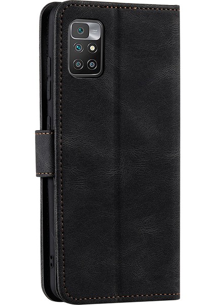 Xiaomi Için Redmi 10 4g (2021)/REDMI 10 2022 4g/redmi Not 11 4g (Mediatek)/redmi 10 Prime Ekleme Dikişli Pu Deri Stand Cüzdan Telefon Kılıfı Koruyucu Kapak Black (Yurt Dışından) modelleri