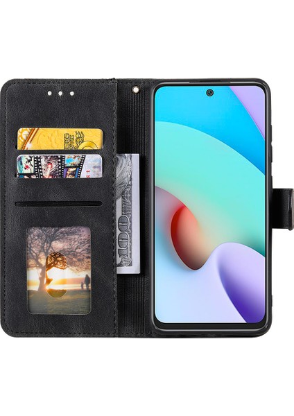 Xiaomi Için Redmi 10 4g (2021)/REDMI 10 2022 4g/redmi Not 11 4g (Mediatek)/redmi 10 Prime Ekleme Dikişli Pu Deri Stand Cüzdan Telefon Kılıfı Koruyucu Kapak Black (Yurt Dışından) fırsatları