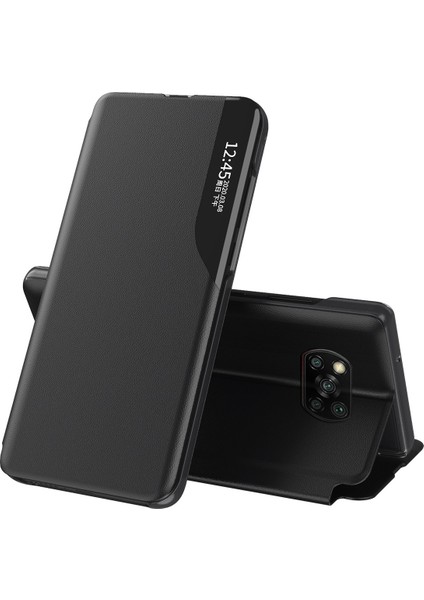 Pu Deri Telefon Kapağı Xiaomi Için Poco X3/poco X3 Nfc Görünüm Pencere Deri Stand Kılıf Black (Yurt Dışından)