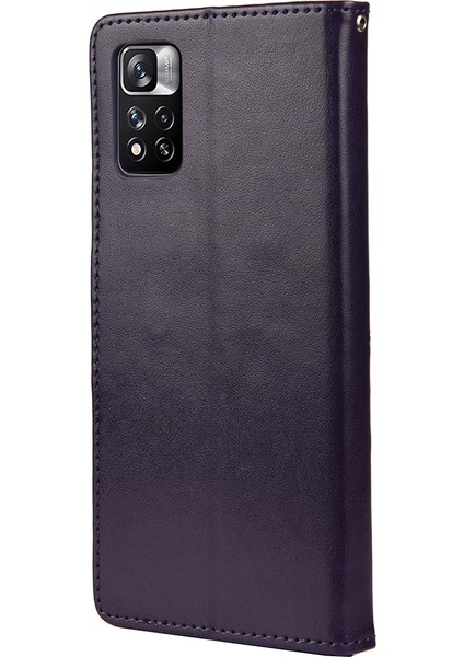 Basılı Kelebek Çiçek Deseni Pu Deri Manyetik Flip Kapak Standı Özellik Xiaomi Redmi Için Cüzdan Telefon Kılıfı Not 11 Pro 5g (Çin) (Mediatek)/not 11 Pro+ 5g-Purple (Yurt Dışından) modelleri