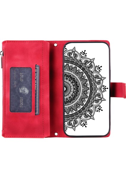 Xiaomi Için Redmi K40 5G/K40 Pro 5G/K40 Pro+ 5g/poco F3/mi 11I Anti-Düşme Mandala Çiçek Baskılı Pu Deri Telefon Kapağı Stand Çok Sayıda Kart Yuvası Fermuar Cep Cüzdanı Vaka-Rose (Yurt Dışından)