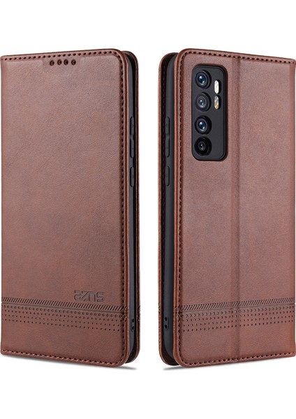 Otomatik Emilen Pu Deri+Tpu Cüzdan Stand Telefon Kapak Kılıfı Xiaomi Mi Note 10 Lite-Coffee (Yurt Dışından)