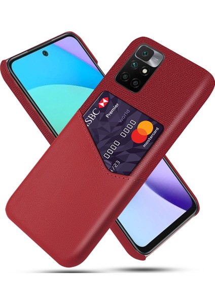 Kumaş Doku Pu Deri+Pc Kart Yuvası Hibrit Telefon Kılıfı Xiaomi Redmi Için Koruyucu Kabuk Not 11 4g (Mediatek)/10 4g (2021)/10 2022 4g-Kırmızı (Yurt Dışından)