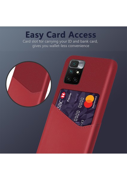 Kumaş Doku Pu Deri+Pc Kart Yuvası Hibrit Telefon Kılıfı Xiaomi Redmi Için Koruyucu Kabuk Not 11 4g (Mediatek)/10 4g (2021)/10 2022 4g-Kırmızı (Yurt Dışından) fiyatları