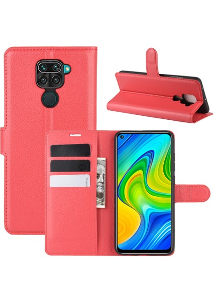 Xiaomi Redmi Için Litchi Cilt Manyetik Deri Kılıf Not 9/redmi 10X 4g Cüzdan Stand Tasarım Telefon Vaka Kırmızı (Yurt Dışından)