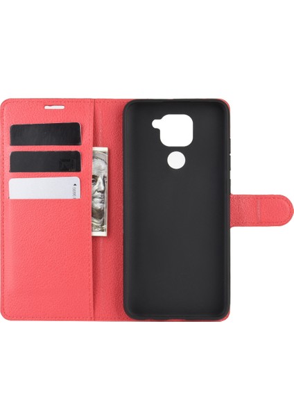 Xiaomi Redmi Için Litchi Cilt Manyetik Deri Kılıf Not 9/redmi 10X 4g Cüzdan Stand Tasarım Telefon Vaka Kırmızı (Yurt Dışından)