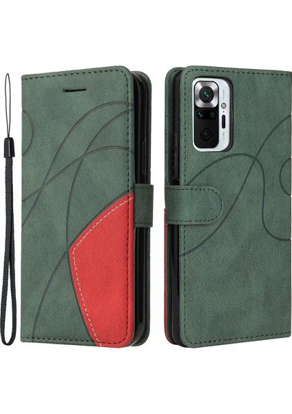 Xiaomi Redmi Note 10 Pro 4g-Green Için Iki Renkli Ekleme Stili Deri Cüzdan Kapağı (Yurt Dışından)