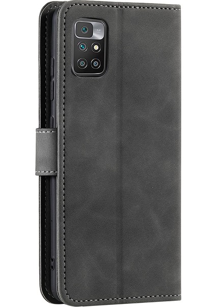 Xiaomi Için Redmi 10 4g (2021)/REDMI 10 2022 4g/redmi Not 11 4g (Mediatek)/redmi 10 Prime Ekleme Dikişli Pu Deri Stand Cüzdan Telefon Kılıfı Koruyucu Kapak Grey (Yurt Dışından) modelleri