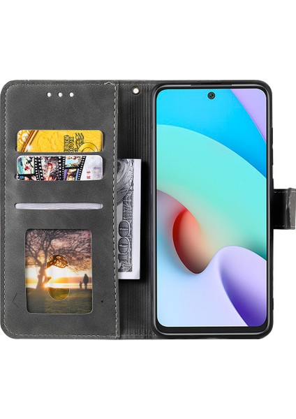 Xiaomi Için Redmi 10 4g (2021)/REDMI 10 2022 4g/redmi Not 11 4g (Mediatek)/redmi 10 Prime Ekleme Dikişli Pu Deri Stand Cüzdan Telefon Kılıfı Koruyucu Kapak Grey (Yurt Dışından) fırsatları