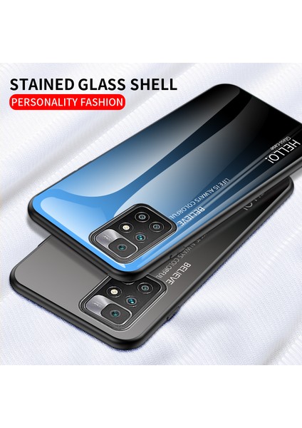Temperli Cam+Tpu Çerçeve Ince Işık Koruyucu Hibrit Kapak Kılıfı Xiaomi Redmi 10 4g (2021)/10 2022 4g/not 11 4g (Mediatek) -Purple Mavi (Yurt Dışından)